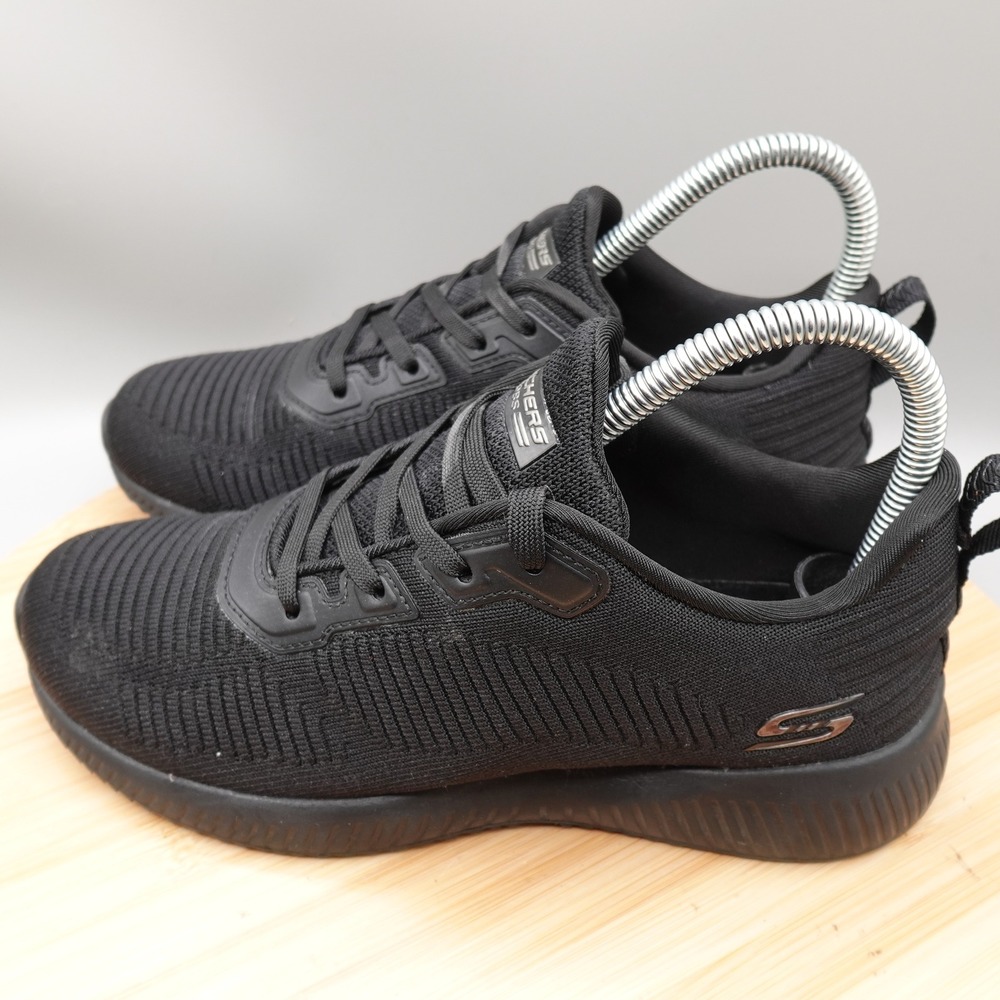 Skechers Shoes Womens 6 Bobs Sport Squad 3 Black Knit Memory Foam Sneakers 32504 - Picture 1 of 9